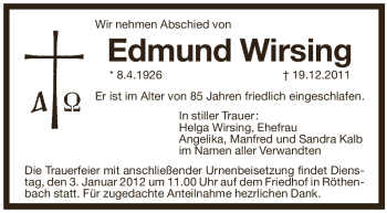 Traueranzeige von Edmund Wirsing von Pegnitz-Zeitung